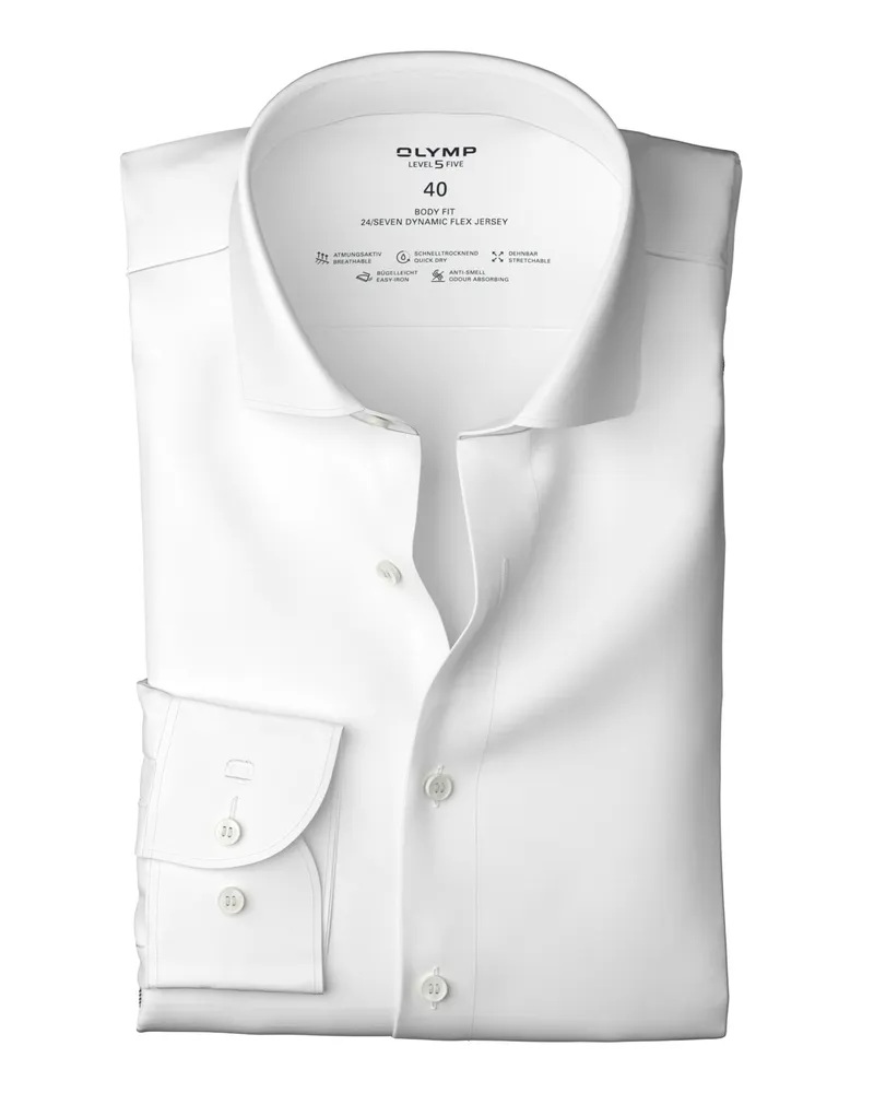 Olymp Level Five, Body Fit, 24/Seven Dynamic Flex Jerseyhemd in Weiß