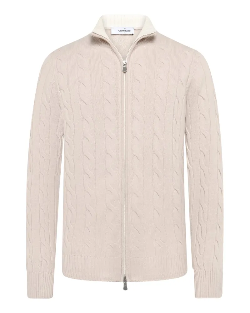 Gran Sasso Cardigan aus einem Schurwoll-Mix mit Zip und Zopfstrickmuster in Offwhite