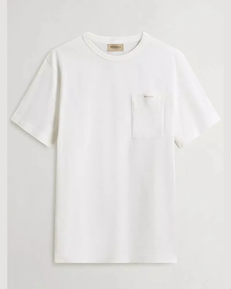 Woolrich Softes T-Shirt aus Baumwolle mit Brusttasche in Offwhite