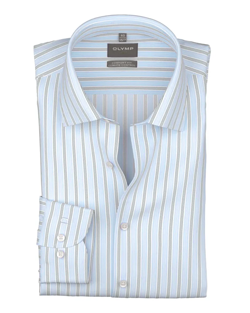 Olymp Luxor, Comfort Fit, Stretch-Hemd mit Streifenmuster in Hellblau