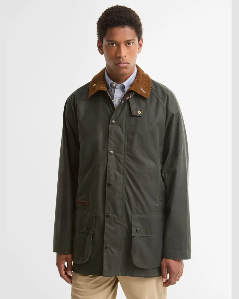 Barbour Wachsjacke Icons Beaufort mit Cordkragen in Grün