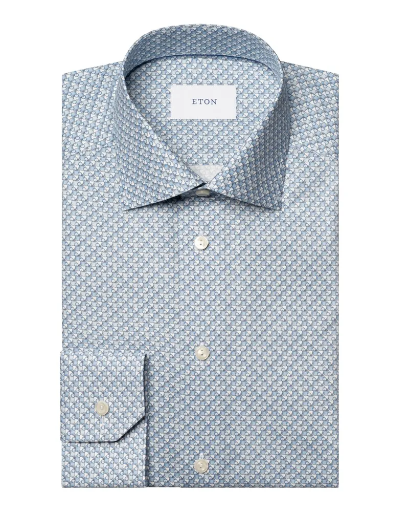Eton Vollzwirn-Baumwollhemd mit Allover-Print, Slim Fit in Blau