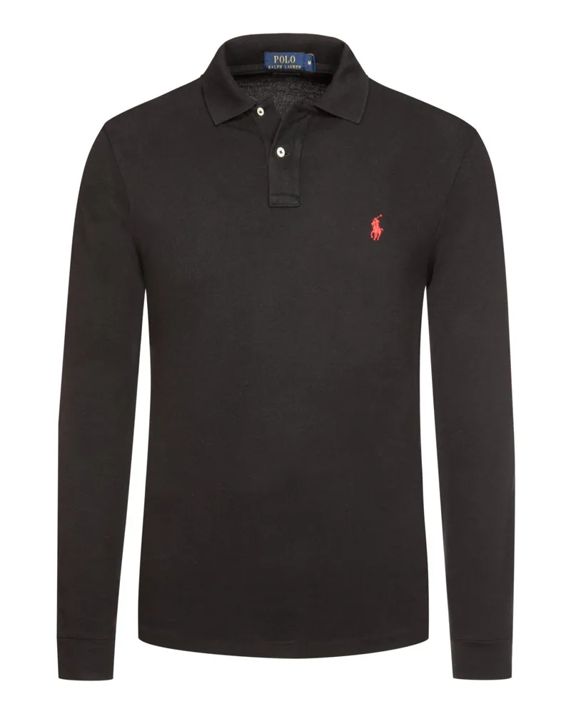 Ralph Lauren Langarm-Poloshirt Custom Slim Fit in Piqué-Qualität in Schwarz