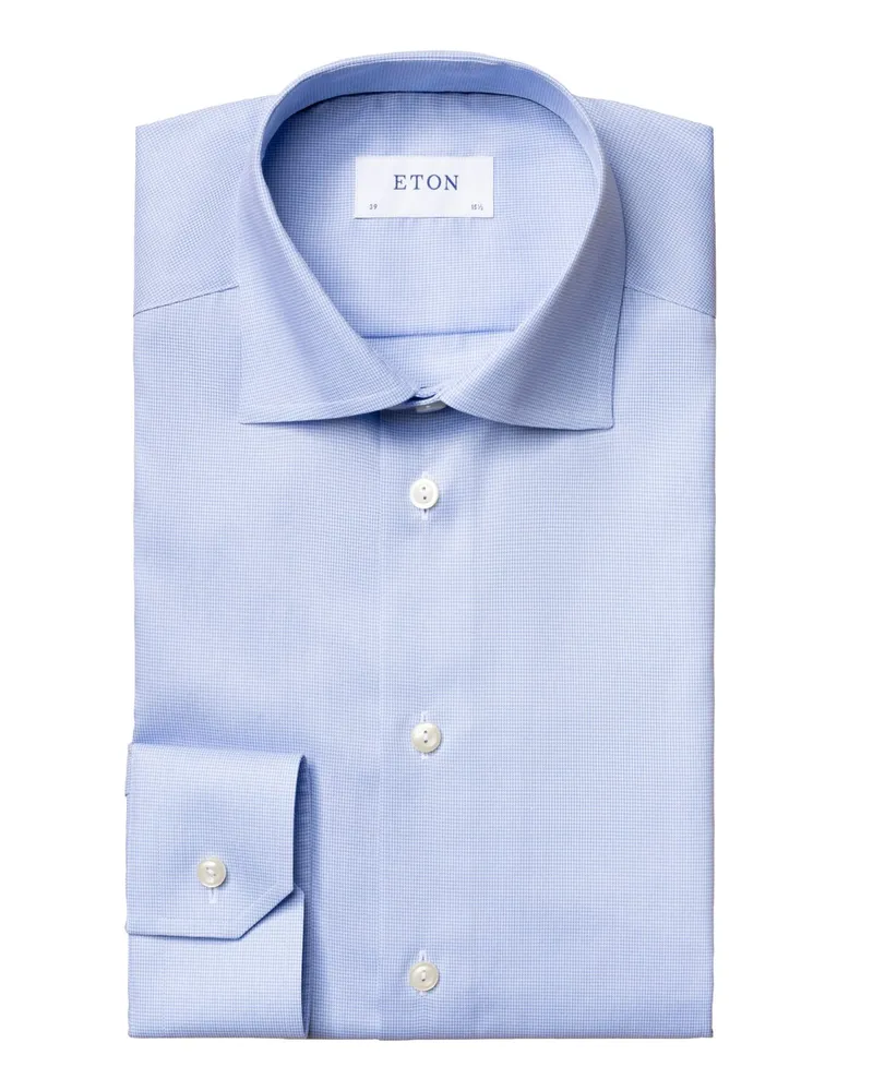 Eton Business-Hemd mit Pepita-Muster, Contemporay Fit in Hellblau