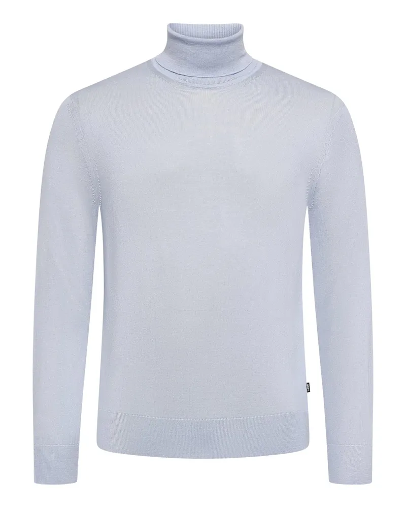 HUGO BOSS Leichter Glattstrick-Rolli aus Merinowolle in Hellblau