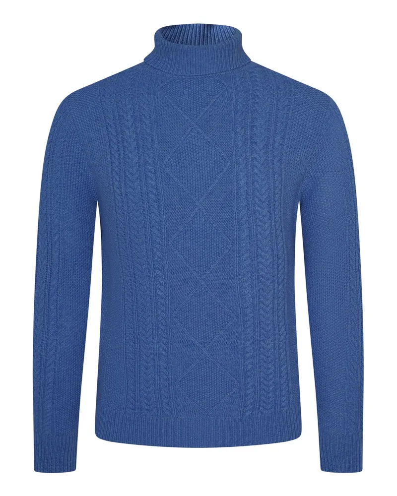 Tom Rusborg Rollkragenpullover aus Merinowolle und Kaschmir in Norwegerstrick in Blau