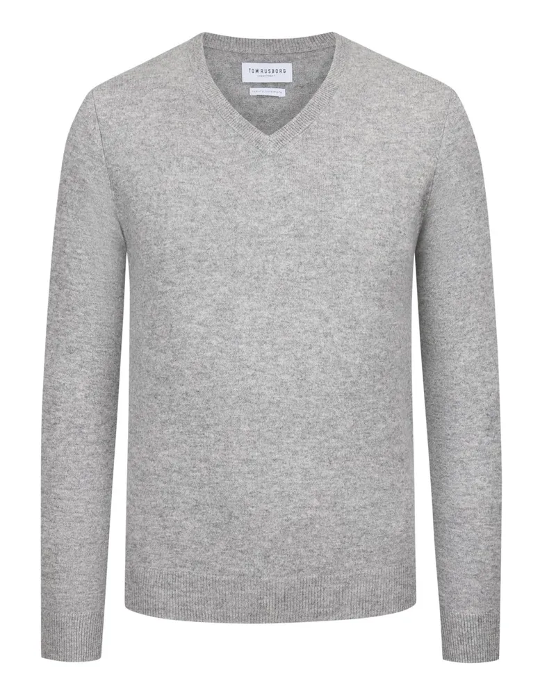 Tom Rusborg Leichter Kaschmirpullover mit V-Ausschnitt in Silber