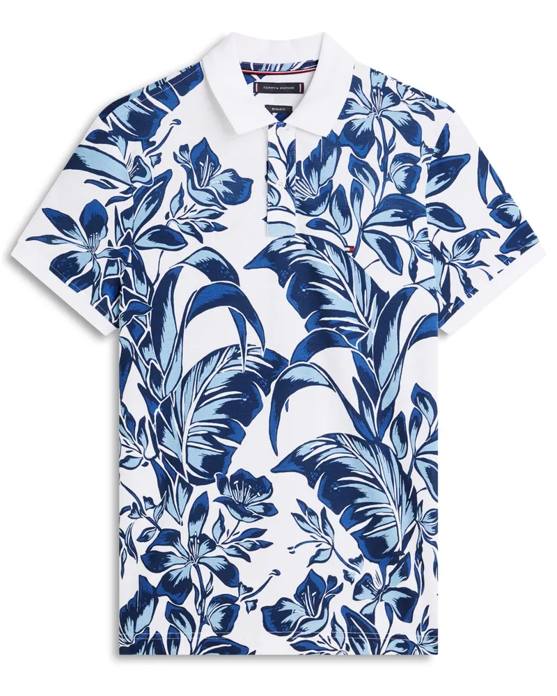 Tommy Hilfiger Piqué-Poloshirt mit floralem Print, Regular Fit in Blau