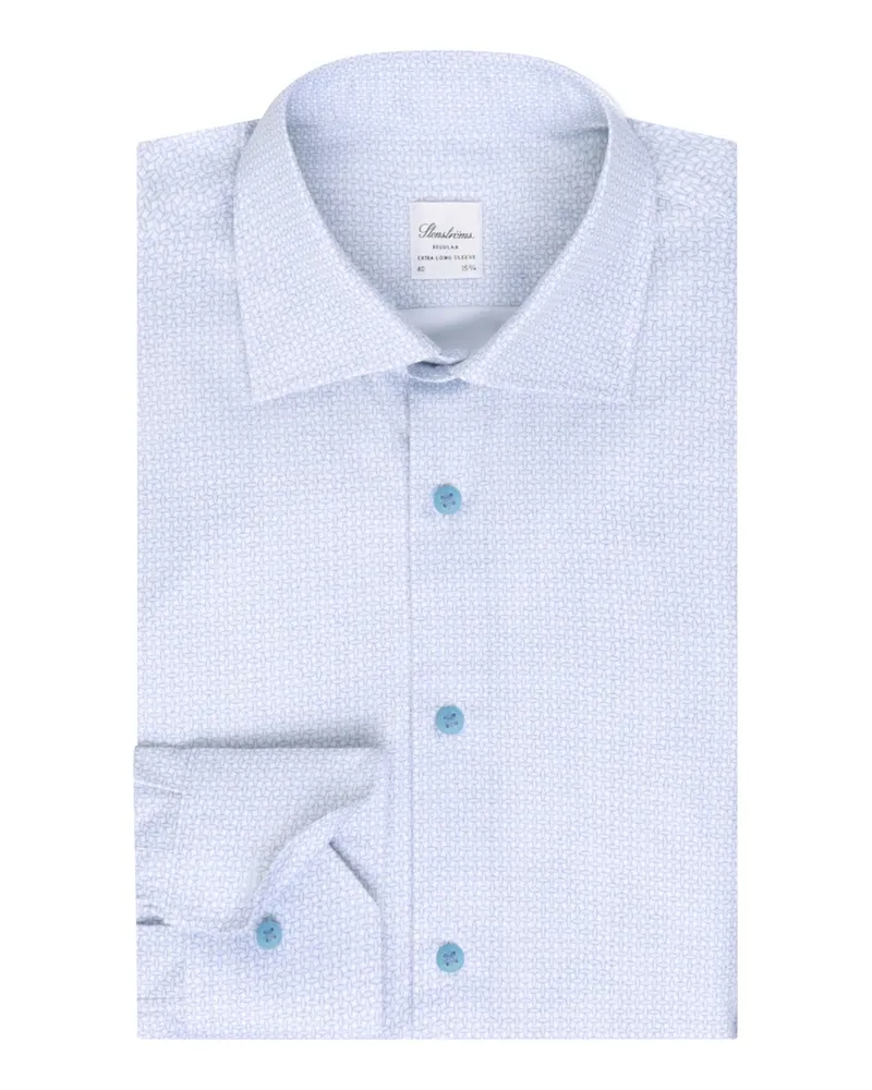Stenströms Gemustertes Hemd aus Twofold Super Cotton mit extralangem Arm, Regular Fit in Hellblau