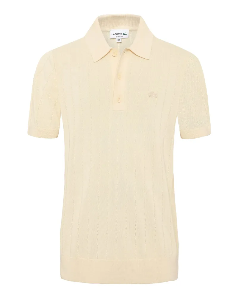 Lacoste Fließendes Strick-Poloshirt mit kleinem Krokodil-Aufnäher in Beige