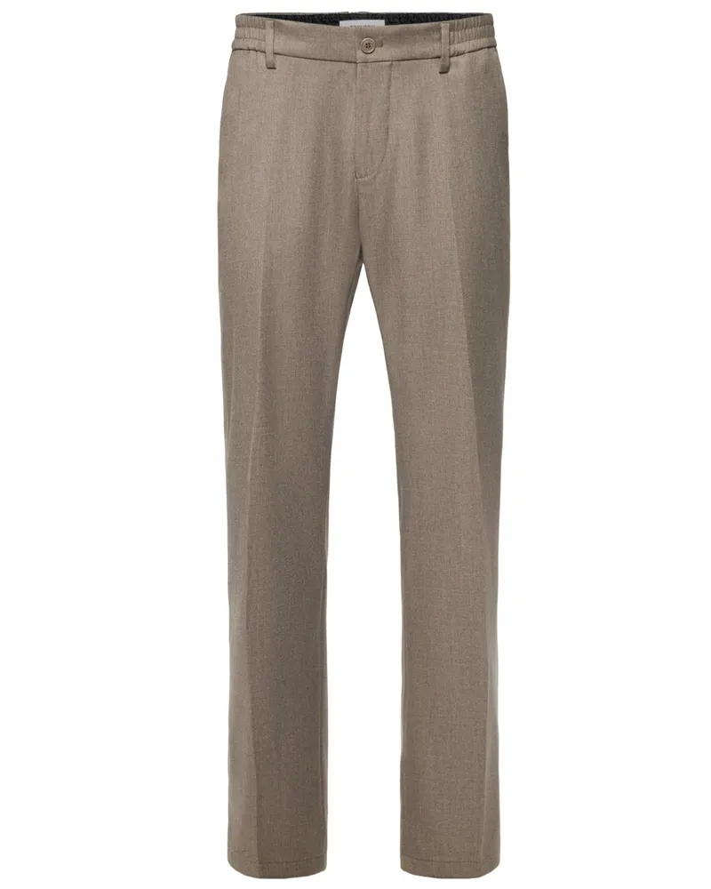 Drykorn Chino Garona in Woll-Optik mit Dehnbund und Stretch, Relaxed Fit in Braun