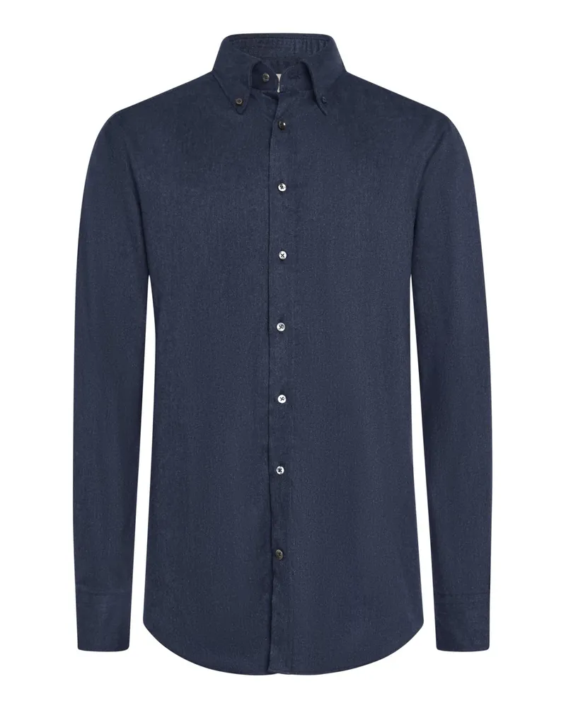Stenströms Flanellhemd aus Twofold Super Cotton mit Button-Down-Kragen, Slimline in Marine