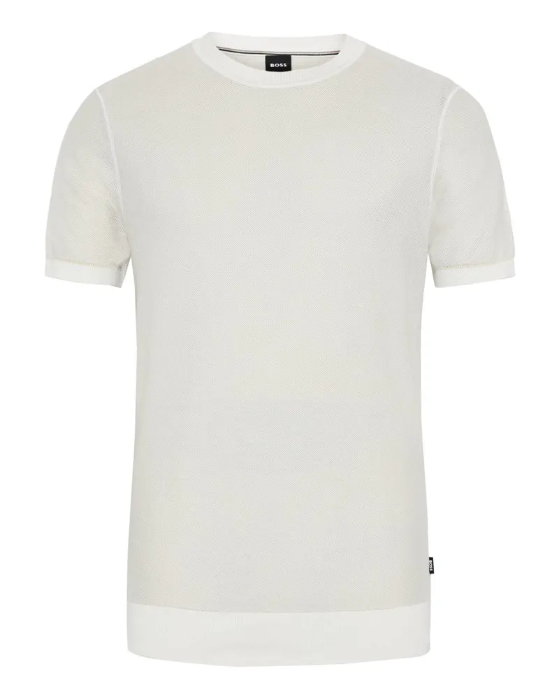 HUGO BOSS Mesh-T-Shirt mit Rippbündchen und Lyocell-Anteil in Weiß