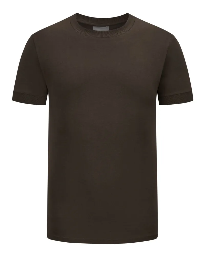 Drykorn T-Shirt Drynamic mit Rippbündchen und Stretchanteil Braun