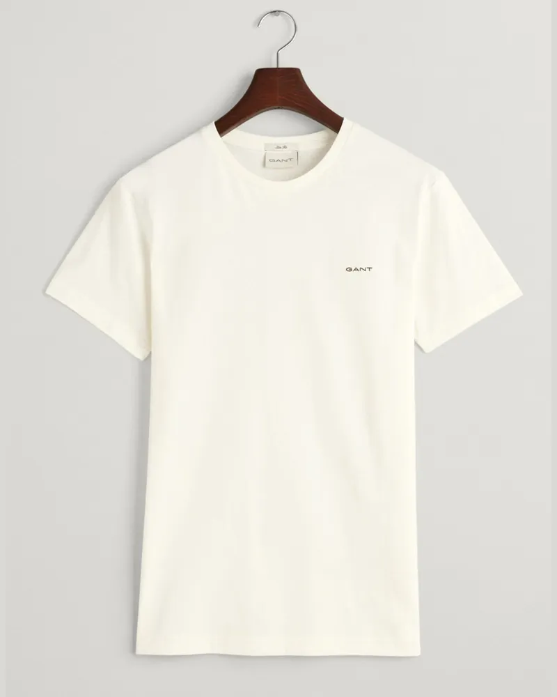 Gant T-Shirt mit farbigem Logo-Schriftzug, Slim Fit Offwhite