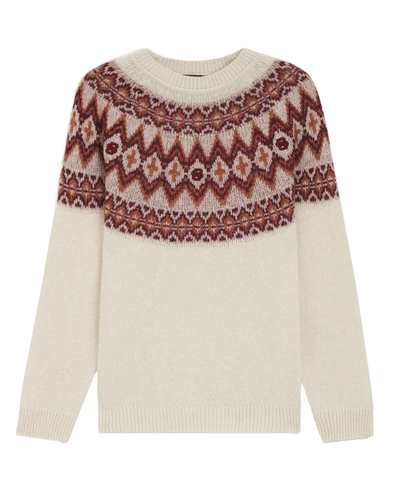 HUGO BOSS Strick-Pullover mit Norweger-Muster und Mohair-Anteil in Offwhite