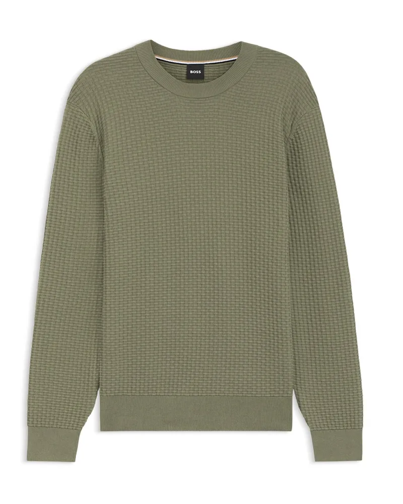 HUGO BOSS Pullover aus strukturiertem Baumwollstrick in Grün