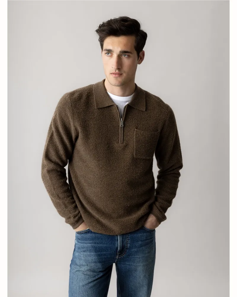 Mos Mosh Langarm-Strickpoloshirt mit Brusttasche und Kaschmiranteil, Regular in Cognac