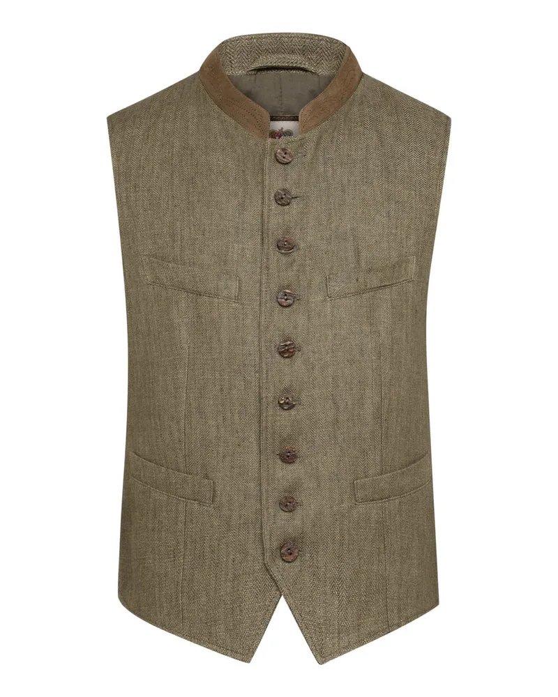 Meindl Trachtenweste Lorenz aus Leinen mit Fischgrätmuster in Schilf