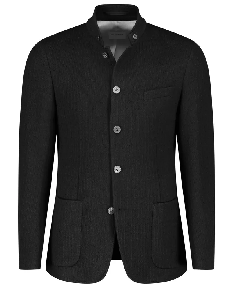Roy Robson Teilgefüttertes Strick-Sakko mit Stehkragen und Struktur, Slim Fit in Schwarz