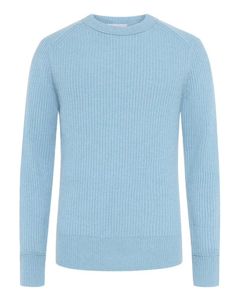 FTC Cashmere Softer Rundhalspullover aus Kaschmir mit Rippbündchen in Hellblau