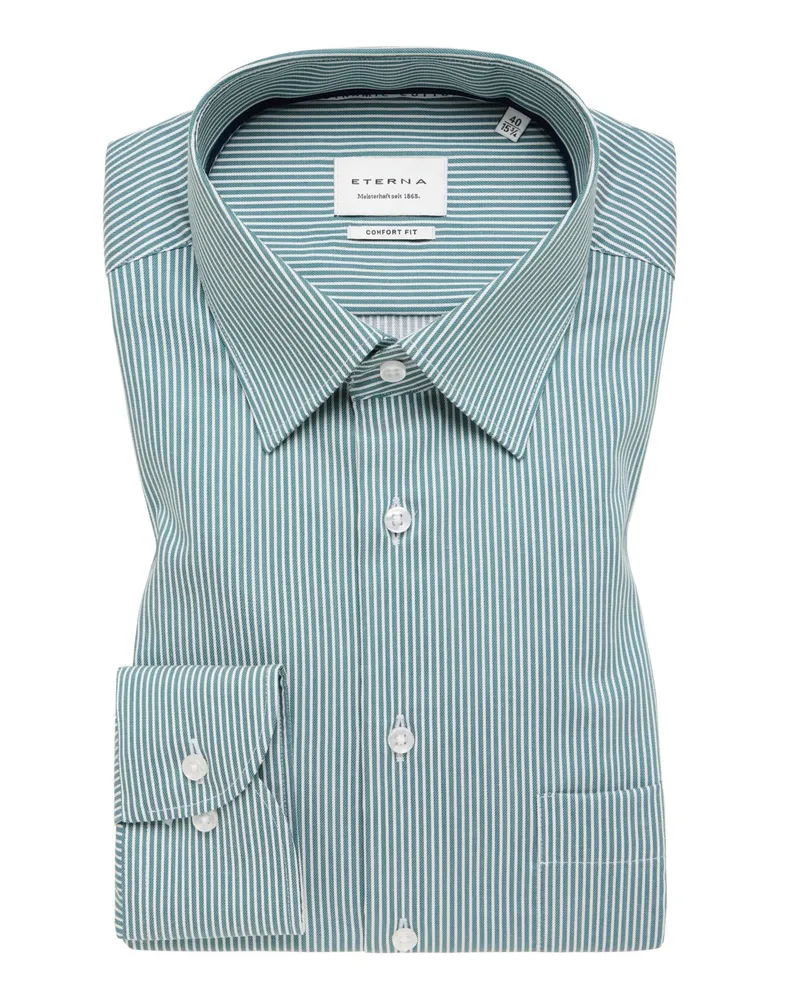 Eterna Bügelfreies Baumwollhemd mit Streifen, Comfort Fit in Grün