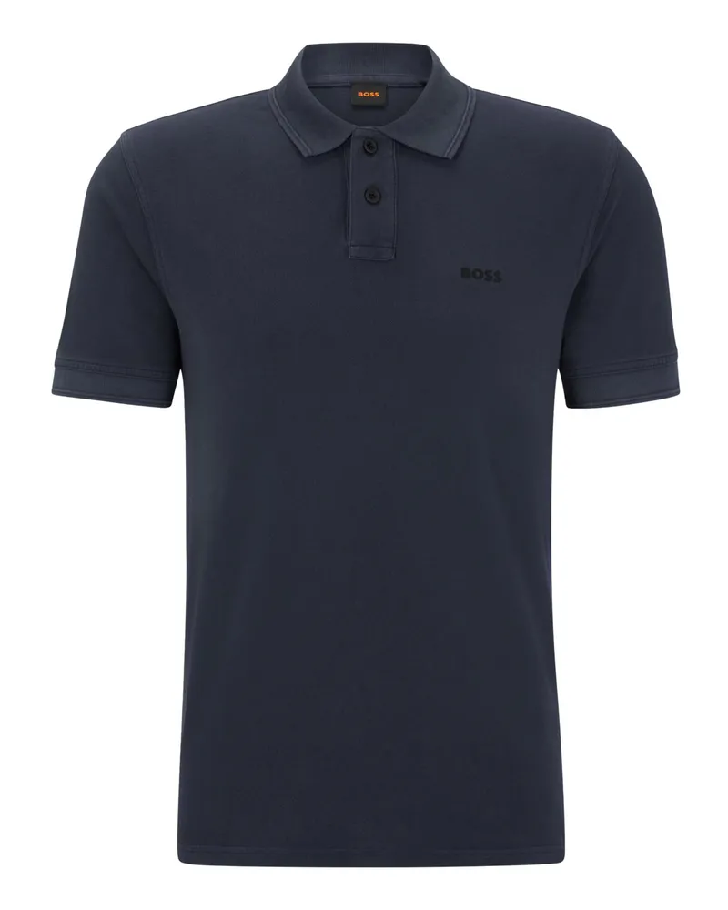 HUGO BOSS Piqué-Poloshirt mit gummiertem Logo-Emblem in Marine