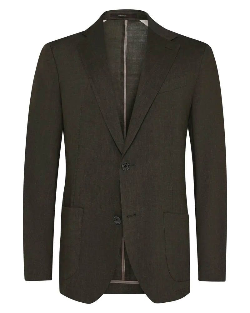 windsor. Ungefüttertes Anzugsakko aus Leinen und Wolle, Shaped Fit in Oliv