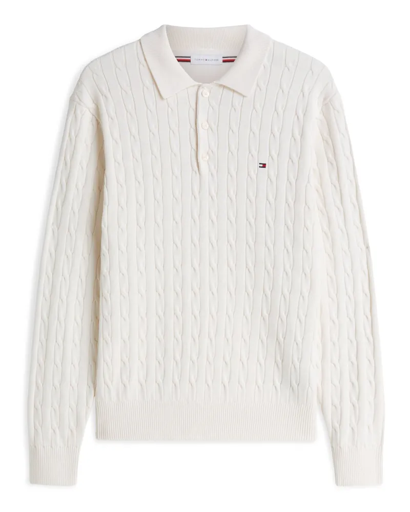 Tommy Hilfiger Langarm Strick-Poloshirt aus Baumwolle mit Struktur, Regular Fit in Offwhite