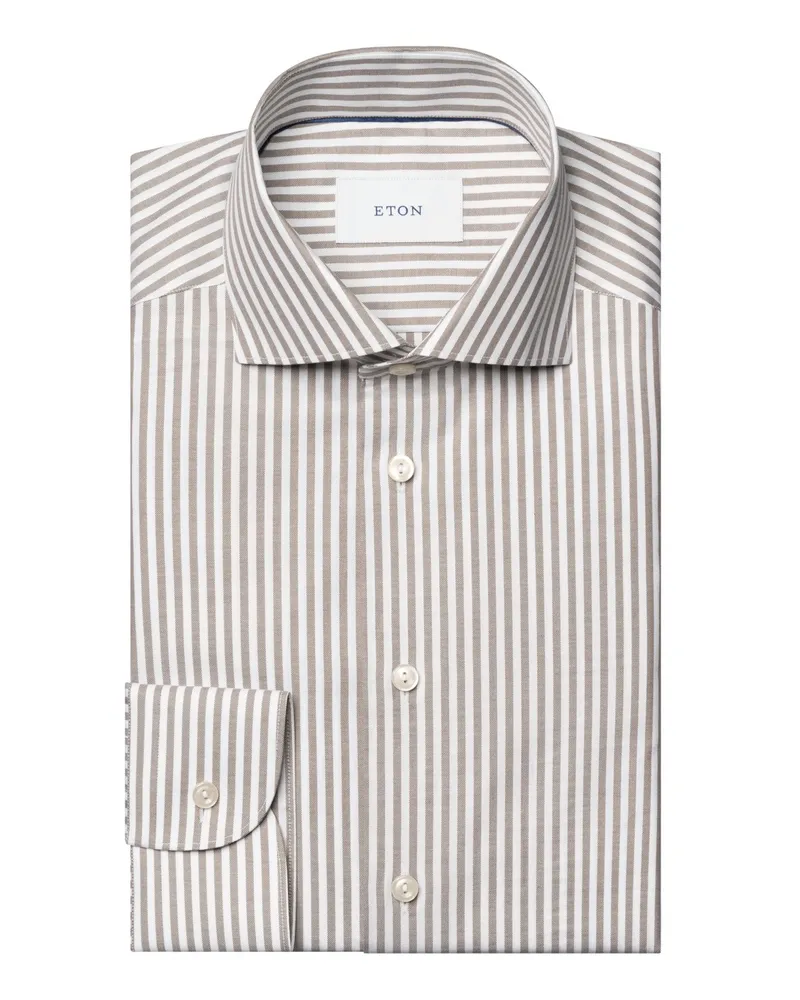 Eton Baumwollhemd mit Streifenmuster und Haifischkragen, Slim Fit in Beige