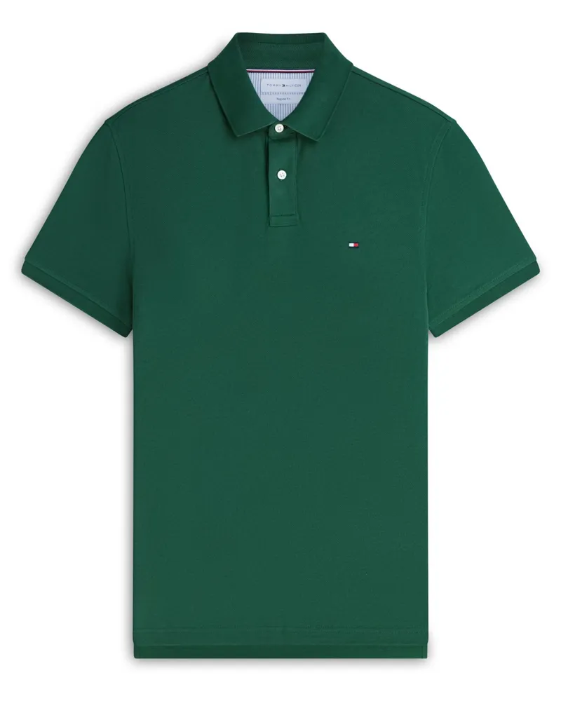 Tommy Hilfiger Unifarbenes Poloshirt 1985 und kleiner Flag-Stickerei, Regular Fit in Tanne