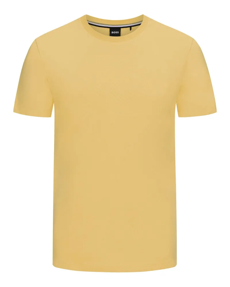HUGO BOSS Unifarbenes T-Shirt mit gummiertem Label-Schriftzug in Gelb