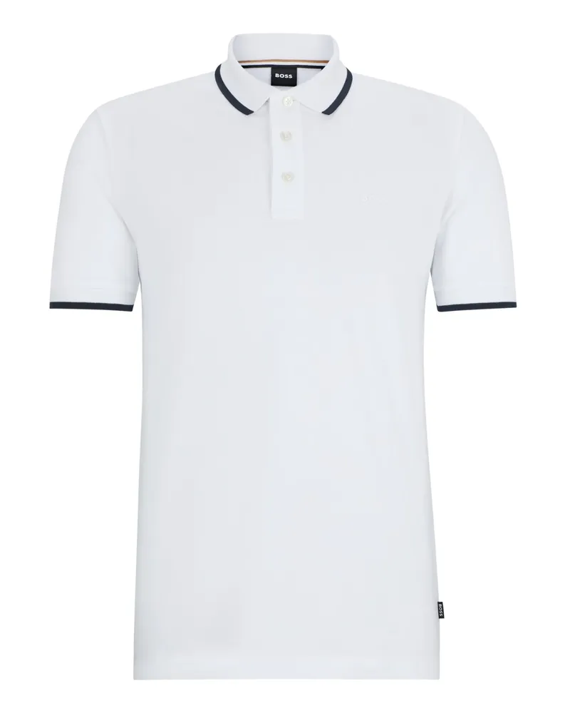 HUGO BOSS Piqué-Poloshirt mit Kontraststreifen am Kragen in Weiß