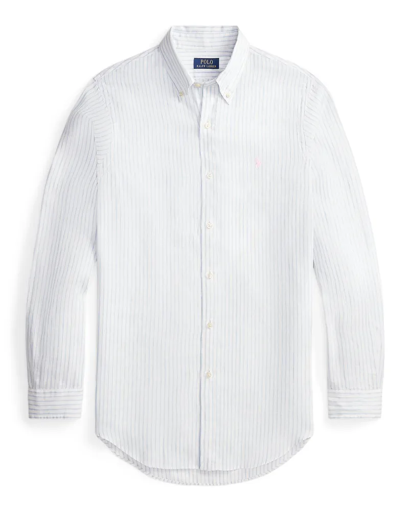 Ralph Lauren Leinenhemd mit Streifenmuster, Custom Fit in Weiß