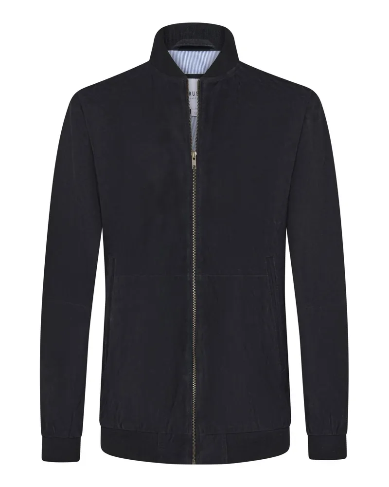 Tom Rusborg Leder-Blouson aus weichem Veloursleder mit gerippten Bündchen in Marine