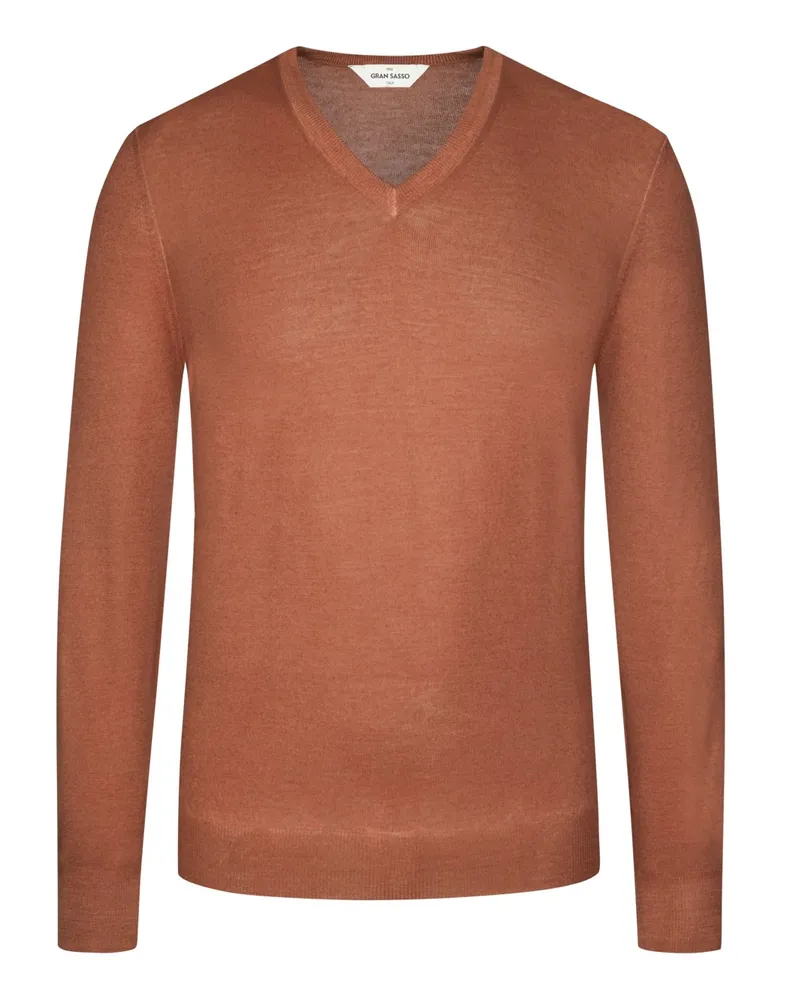Gran Sasso Leichter Pullover aus Merinowolle mit V-Ausschnitt in Orange