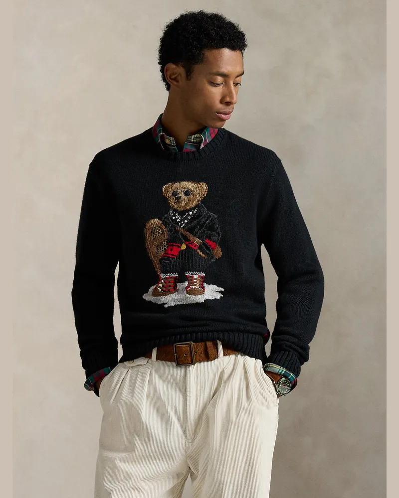 Ralph Lauren Pullover aus Wolle mit Polo-Bear-Motiv in Schwarz