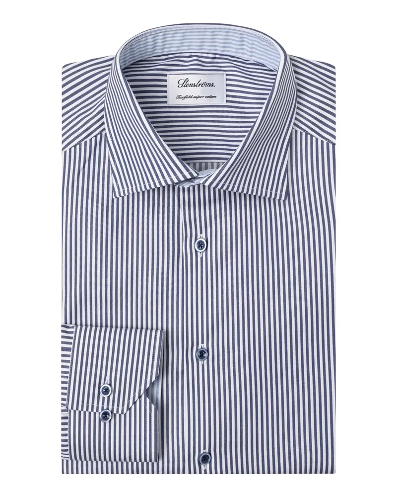 Stenströms Hemd aus Twofold Super Cotton, Slimline, Extralang in Marine
