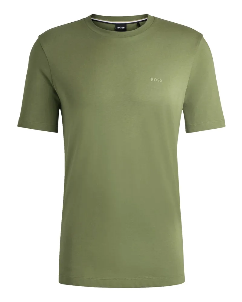 HUGO BOSS Unifarbenes T-Shirt mit gummiertem Logo-Schriftzug in Grün