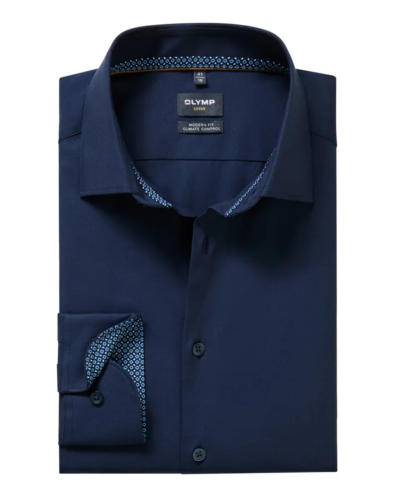Olymp Luxor, Modern Fit, Climate Control Stretch-Hemd mit Ausputz in Marine