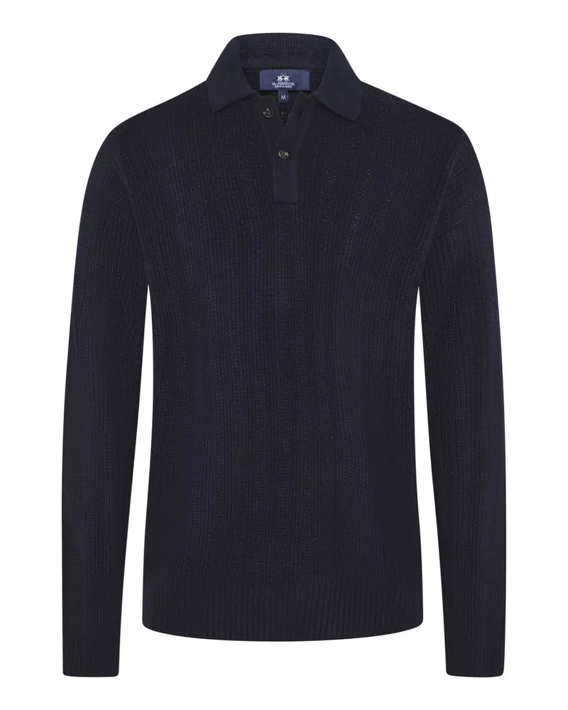 La Martina Langarm-Strickpoloshirt Enardo aus einem weichem Wollmix in Marine