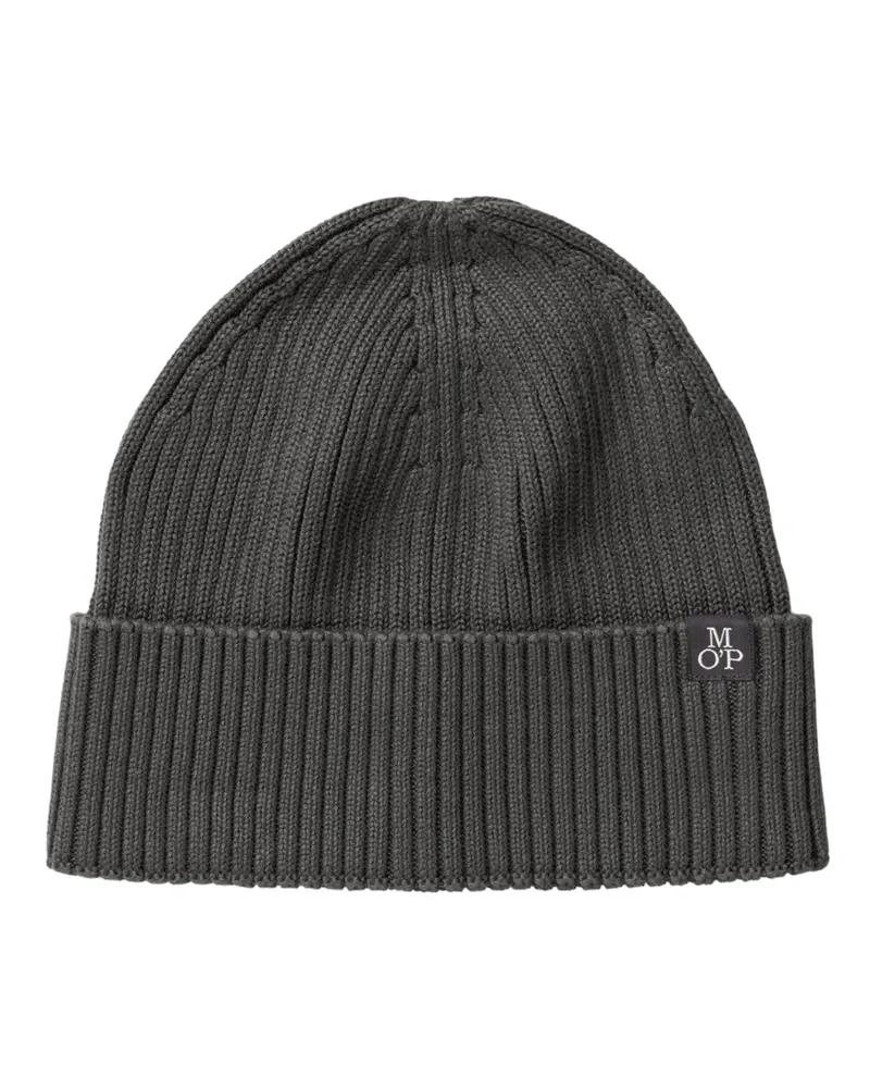 Marc O'Polo Strickmütze aus Bio-Baumwolle mit Label-Stickerei in Braun