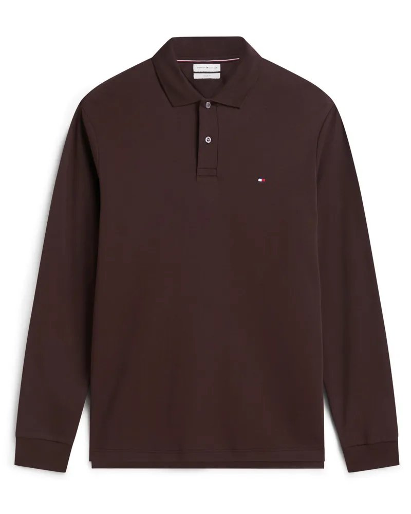 Tommy Hilfiger Langarm-Poloshirt in melierter Jersey-Qualität, Regular Fit in Braun
