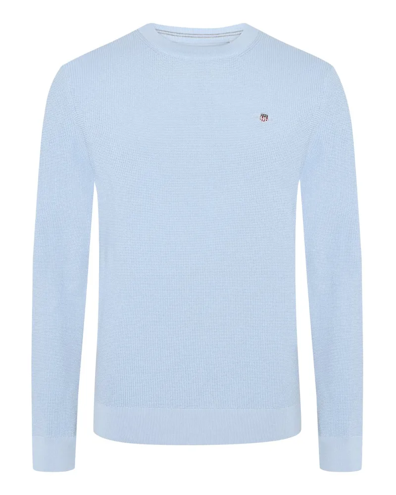 Gant Rundhalspullover mit Bio-Baumwolle und kleiner Flag-Stickerei in Hellblau