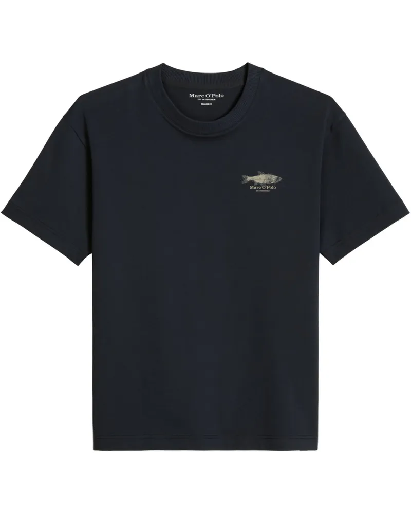 Marc O'Polo T-Shirt aus Bio-Baumwolle mit beidseitigem Print, Relaxed Fit in Marine