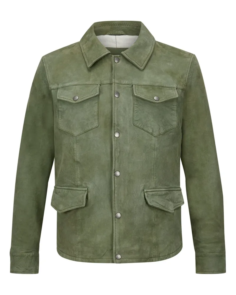 Milestone Lederjacke MSValerio in Overshirt-Optik aus weichem Ziegenveloursleder in Grün