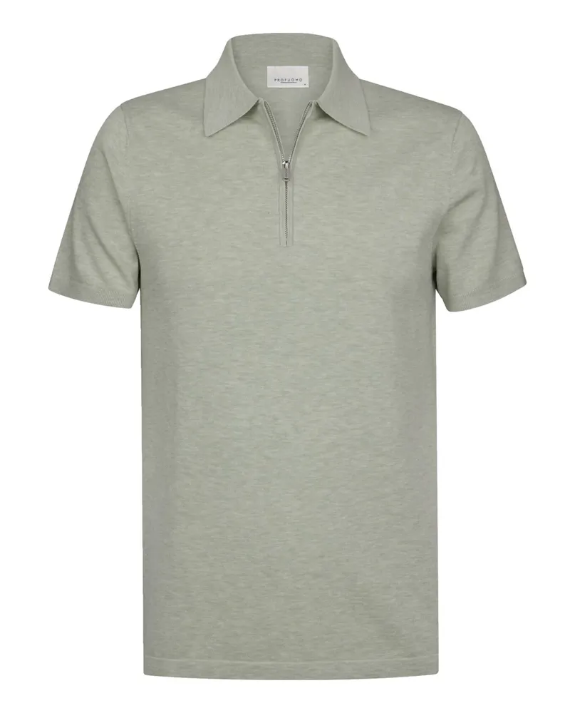 Profuomo Strick-Poloshirt mit Lyocell, Seide und Reißverschlusskragen in Grün
