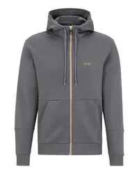 HUGO BOSS Sweatjacke mit Stretchanteil und Logo-Print Anthrazit