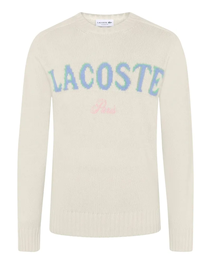 Lacoste Rundhalspullover aus einem Woll-Mix mit Label-Schriftzug in Offwhite
