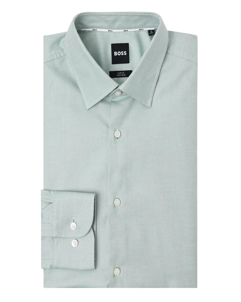 HUGO BOSS Bügelleichtes Twill-Hemd mit Stretch-Anteil, Slim Fit in Grün